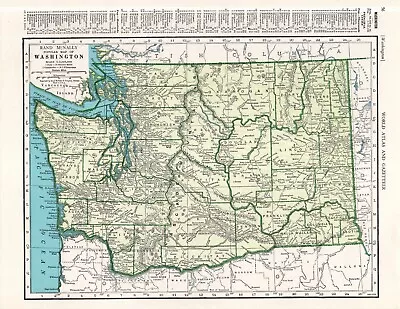 1947 Antique WASHINGTON Map Of Washington State Map Gallery Wall Decor 1276 • $17.95