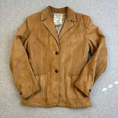 Vtg Field & Stream Leather Windbreaker Button Front Jacket - Sz Small - Stained • $40