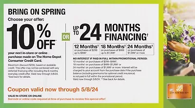 Home Depot Coupon 10% Off Online Or In-Store OR 24 Months Financing Exp 5/8/24 • $24.95