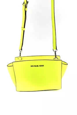 Michael Michael Kors Womens Small Saffiano Leather Shoulder Handbag Neon Yellow • $85.39