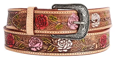 10831TN Western  Roses  Leather Belt 1½  Width Tan Handpainted • $25.99