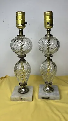 Vintage 2 Glass Marble  Base Lamps Parts Need Cord Parts Or Repair • $28