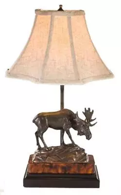 Sculpture Table Lamp Moose On Rock Rustic Mountain Hand Painted OK Casting USA • $489