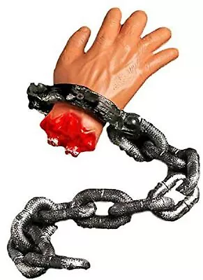 Hand On Chain - Bloody Hand On Chain Prop - Halloween Room Table Decoration • £5.49
