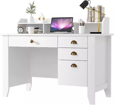 White Desk With Drawers And Hutch Farmhouse Home Office Executive Computer Desk • $297.99