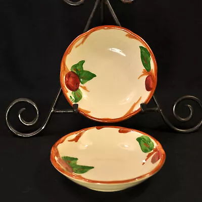 Franciscan Apple 2 Fruit/Dessert Sauce Bowls Hand Painted Red Green Brown 1968 • £30.82