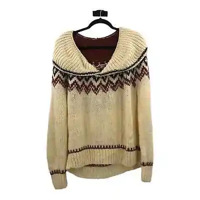 Vintage Nordic Fair Isle Hand Knit Chunky Sweater XL Womens Cabincore Lodge Ski • $29.99