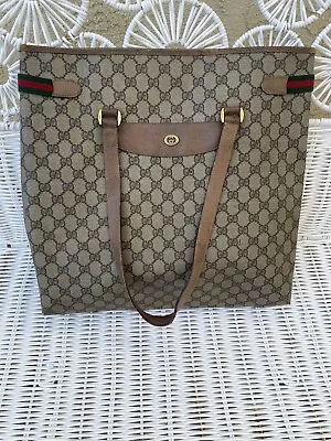 Vintage Gucci Tote Bag Sherry Line Brown PVC 3606416 • $220
