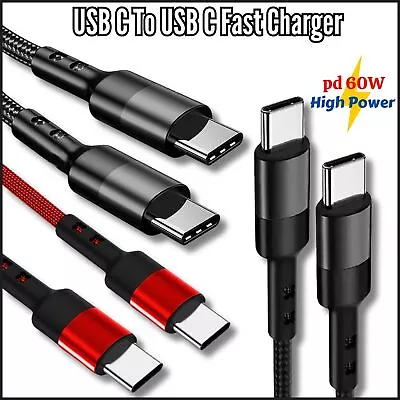 USB-C To USB-C Fast Charger PD 60W Dual Type-C Charging Data Sync USB Cable Lead • £2.99