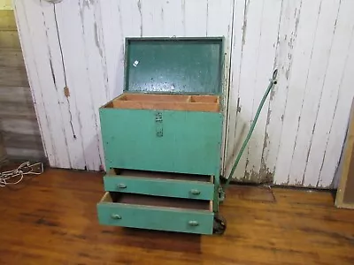 Vintage Industrial Mechanic Cart Cast With Wheels Rolling Tools Parts • $239.99