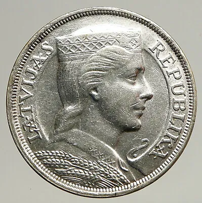 1932 LATVIA W Female Headwear 5 Lati LARGE Vintage Silver European Coin I93559 • $338.80