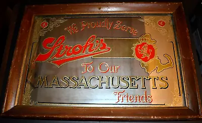 Vintage STROH'S Beer Massachusetts Friends Bar Mirror Man Cave Decor • $35