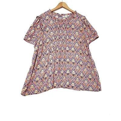 Rose & Olive Women's Plus Sz 3X Pintuck Blouse Semi Sheer Multi Floral Ruffle • £14.43