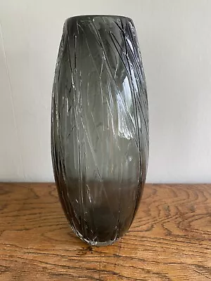 Large Tall 30cm High Smoked Glass Bullet Shaped Crackle Glass Style Vase • £9.99