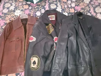 3 Retro / Vintage Leather Jackets CafeRacer Aviator Etc • $360