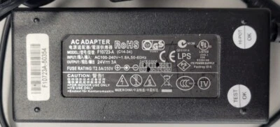 $8.99 • Buy AC Adapter For F10723-A I: 100-240V 1.8A 50-60Hz O: 24V 3A 
