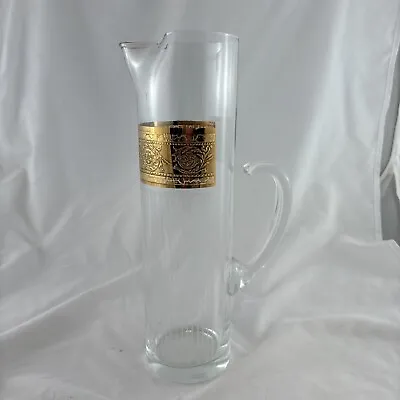 Vtg Mid Century Modern Culver Gold Band Tall Glass Cocktail Pitcher 32 Oz. • $34.97