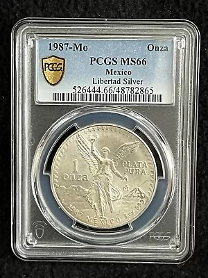 1987 Mexican Onza 1oz Silver PCGS MS66 Key Date • $112.50