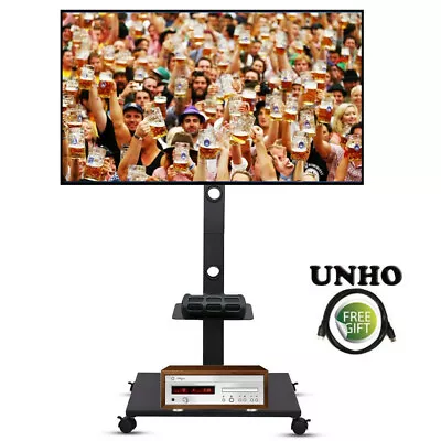 Heavy Duty Mobile Floor TV Stand Rolling Cart Trolley For 34-70  Screen W/ Shelf • £56.95