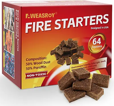 Fire Starter Squares 64 - Fire Starters For FireplaceChimneyBbq Grill • $11.91