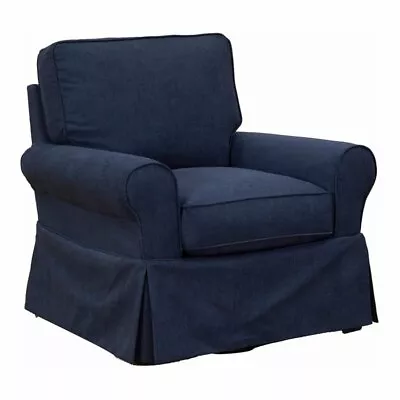 Sunset Trading Horizon Fabric Slipcovered Swivel Rocking Chair In Navy Blue • $2077.41