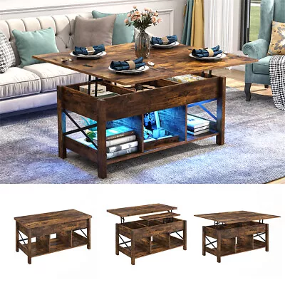 4-in-1 Multi-Function Lift Top Coffee Table With LED Lights & Charging Station • $189.99