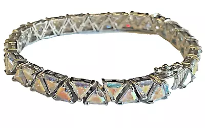 Vintage Trillion CZ Sterling Silver 925 7.5’ UTC Tennis Bracelet Opalescent • $123