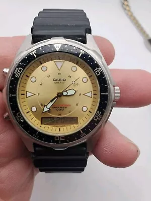 Vintage Casio Diver Analog Digital Chronograph AMW-320R Gold Dial. Box1 • $79