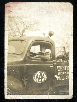 Vintage Photo CIGAR SMOKING MAN OFFICIAL AAA EMERGENCY SERVICE VTG PICKUP TRUCK • $9.96