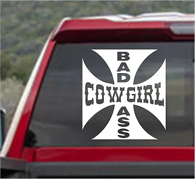 BAD ASS COWGIRL CROSS DECAL STICKER FOR Window Car/Truck/ Motorcycle • $11.99