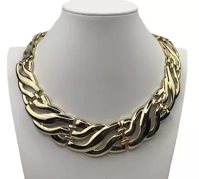 Vintage 18  Chunky Wide Link Gold Tone Choker Necklace 90s Y2K Unbranded • $22.49