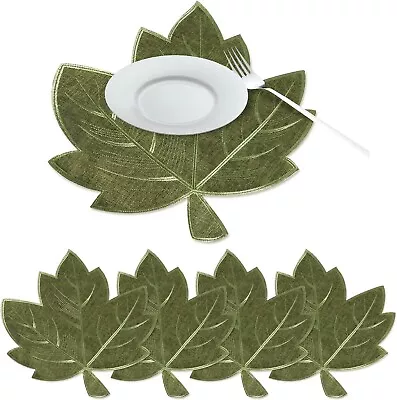  Fall Leaves Placemats Set Of 4 Embroidered Harvest Maple Leaf 15 X18  Green • $18.14