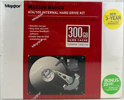 Maxtor Basics ATA/100 Internal Hard Drive Kit 300GB 7200RPM 3.5  HDD L01Y300 NEW • $39.98