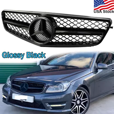 Black AMG Front Grille W/ Emblem For Mercedes Benz W204 C250 C280 C300 2008-2014 • $72.99