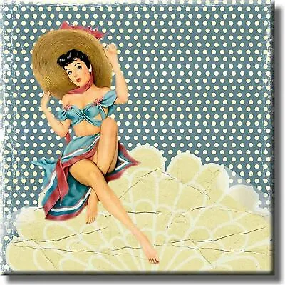 Vintage Retro Girl Beach Shell Bathroom Picture On Stretched Canavs Wall Art Dé • $26.98