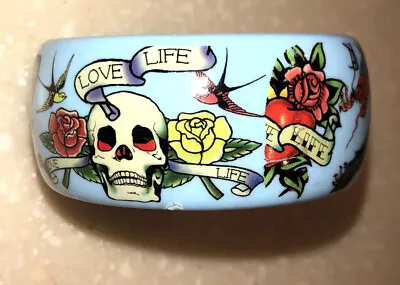 Ed Hardy Style Love Life  Skulls Roses  Multicolor Blue  Chunky Bangle Bracelet/ • $7.99