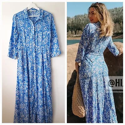 Zara Blue Marilyn Floral Print Tunic Shirt Midi Dress Size M Medium 10 12 • £29.99