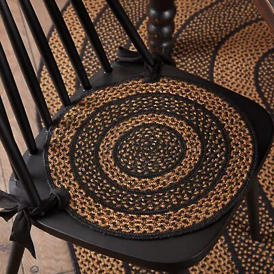 Black & Tan Jute Chair Pad Set Of 6 Primitive Country Rustic Cabin VHC Brands • $47.96