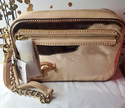 Coach Poppy Mirror Metallic Multifunction Leather Flight Wristlet (Rose Gold) • $109