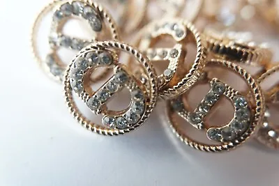 Lot Of 12  100%  Christian DIOR BUTTONS  12 Mm 03 Inch Gold & Crystal's CD • $137