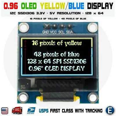 0.96  I2C IIC 128X64 LED OLED LCD  Display Arduino Yellow Blue Color SSD1306 US • $4.65