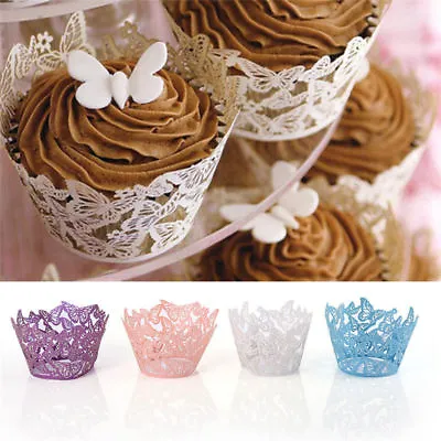 £3.69 • Buy 25-100 Lace Laser Cut Cupcake Wrapper Liner Butterfly Paper Baking Cup Muffin UK