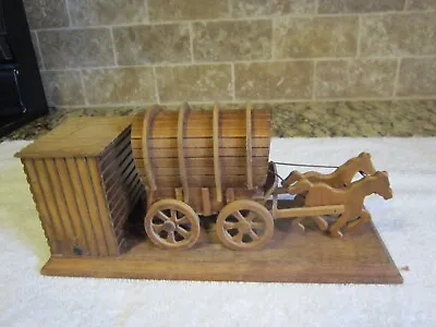 $25 • Buy Vintage Folk Art Wooden Covered Wagon Music And Movement Watch Video