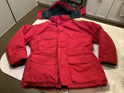 Vintage Eddie Bauer Goose Down Jacket Coat Hooded Red GoreTex Mens XL Made USA • $59.90