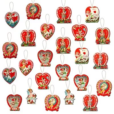 $27.94 • Buy 24 Pcs Valentines Day Vintage Wooden Ornament Decorations Valentine Heart Gift