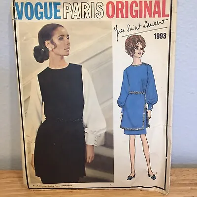 Vintage VOGUE Paris Original Yves Saint Laurent Womens Sewing Pattern Dress Sz 8 • $50