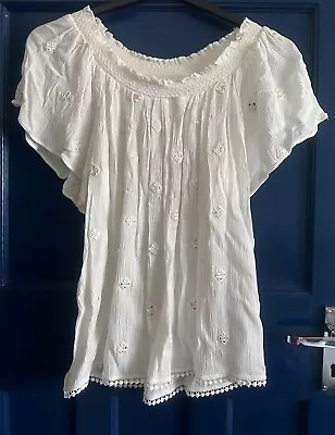 £8 • Buy George White Off-Shoulder Embellished Top Blouse - Size 14 - Brand New (Tags)