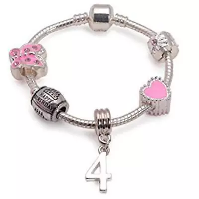 Liberty Charms Children's Pink 'Happy 4th Birthday' Charm Bead Bracelet • £10.99