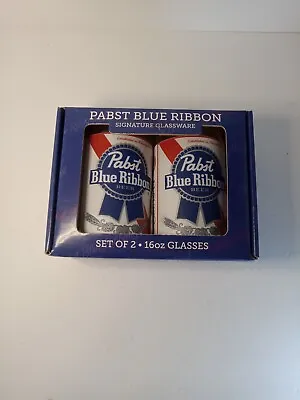 Set Of Two Vintage Official Pabst Blue Ribbon 16 Oz Glasses Signature Glassware • $14.99