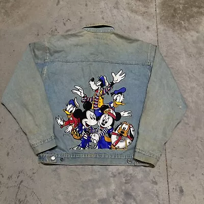 Vintage Disney Mickey Mouse Denim Jacket Size Large Jerry Leigh Sailor Mickey • $29.95